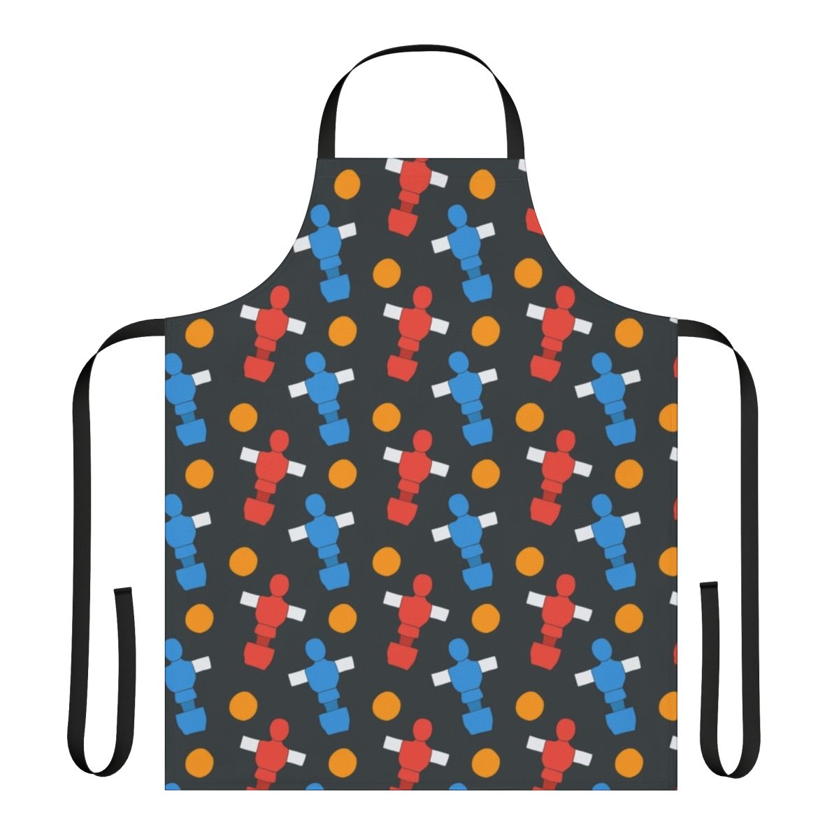 Apron featuring a pattern with table soccer (foosball) players and ball
