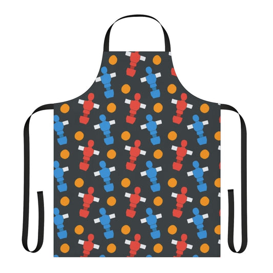 Apron featuring a pattern with table soccer (foosball) players and ball