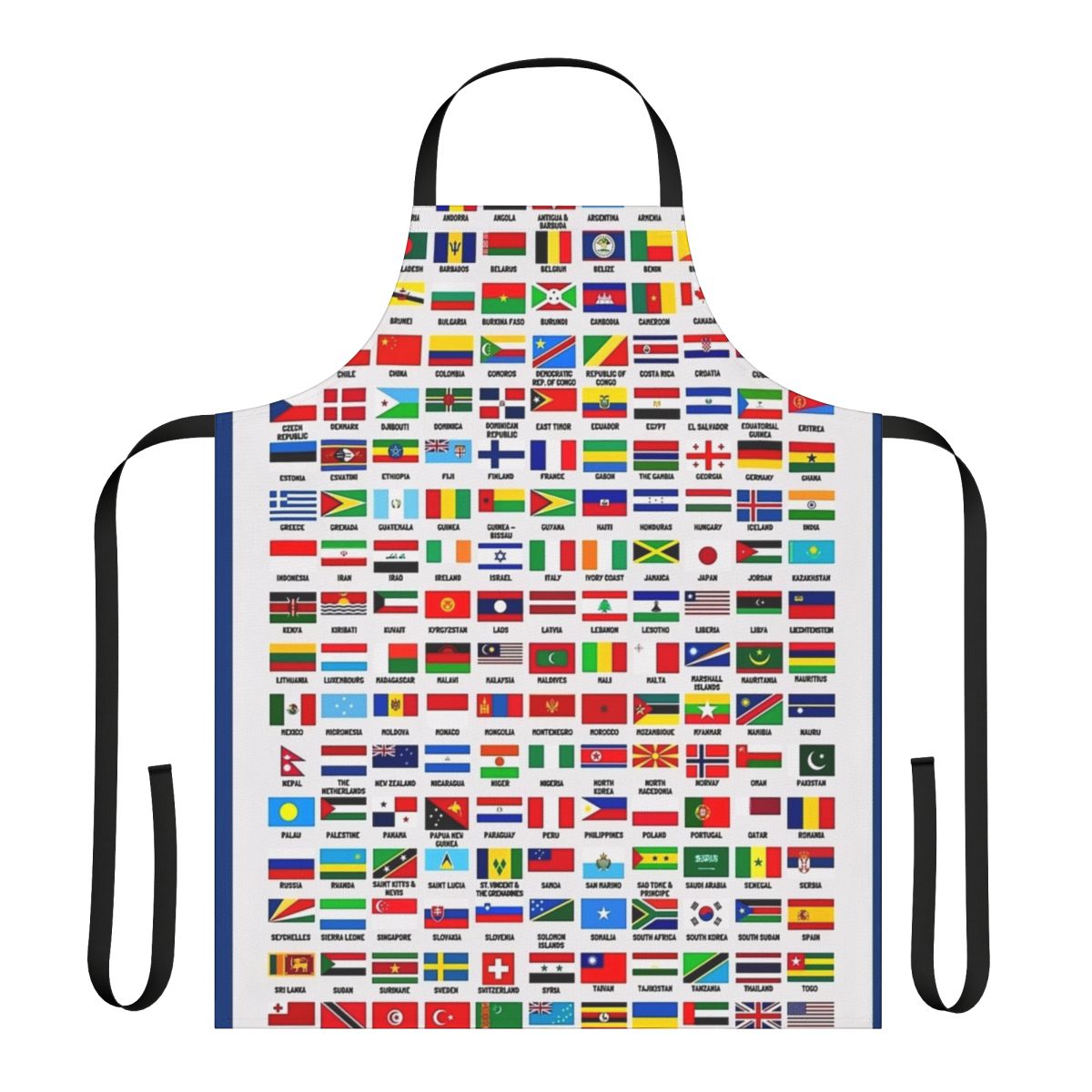 Vintage-style world flags apron with a map of the globe