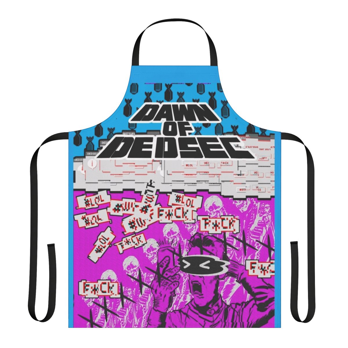 Dedsec-themed apron featuring the iconic imagery from the Watch Dogs video game series