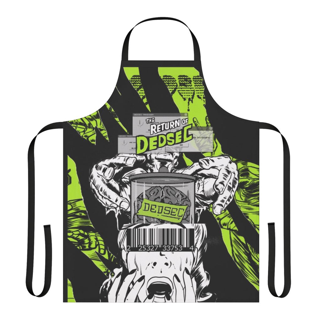 A stylish apron featuring a Dedsec-inspired design, perfect for video game enthusiasts and pop art fans.