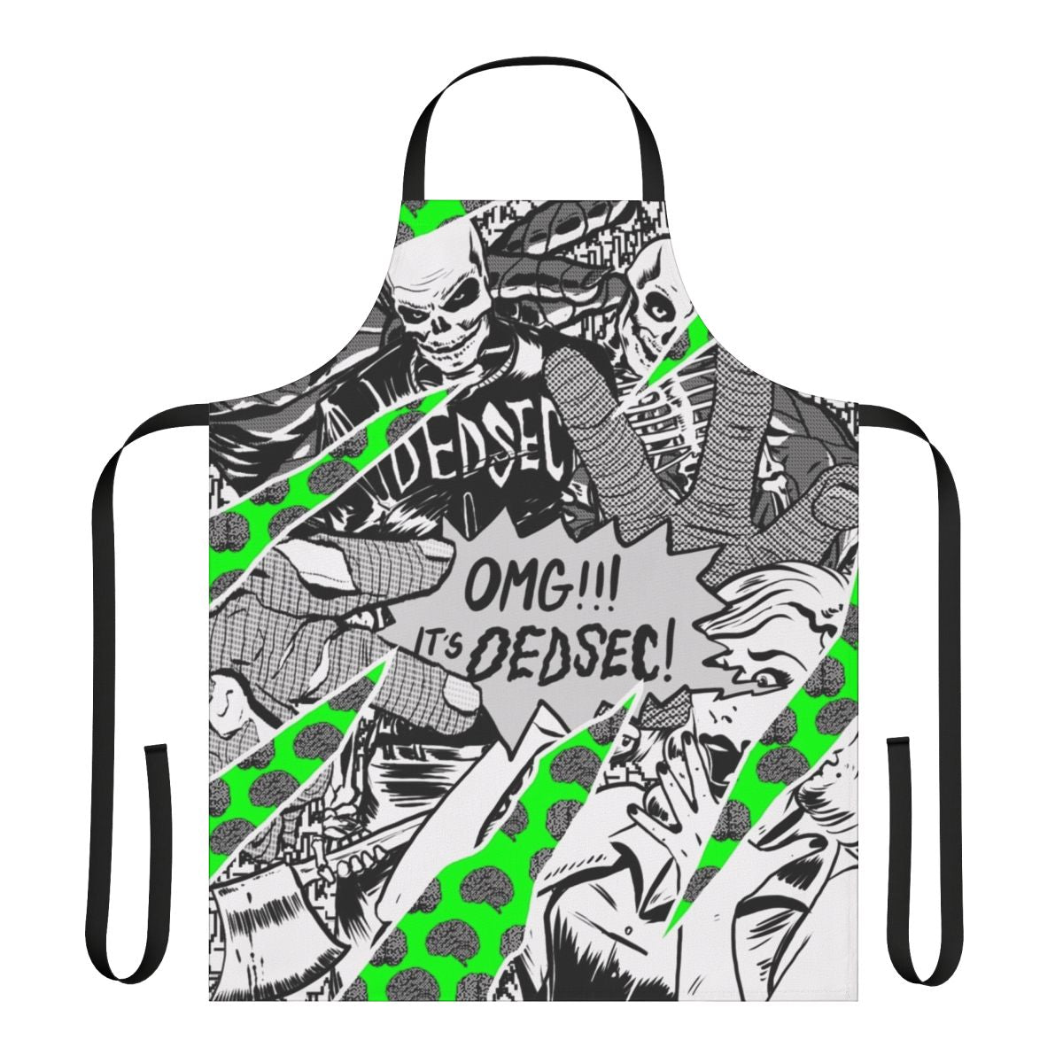 A stylish apron featuring the Dedsec logo and design elements, perfect for video game enthusiasts in the kitchen or workshop.