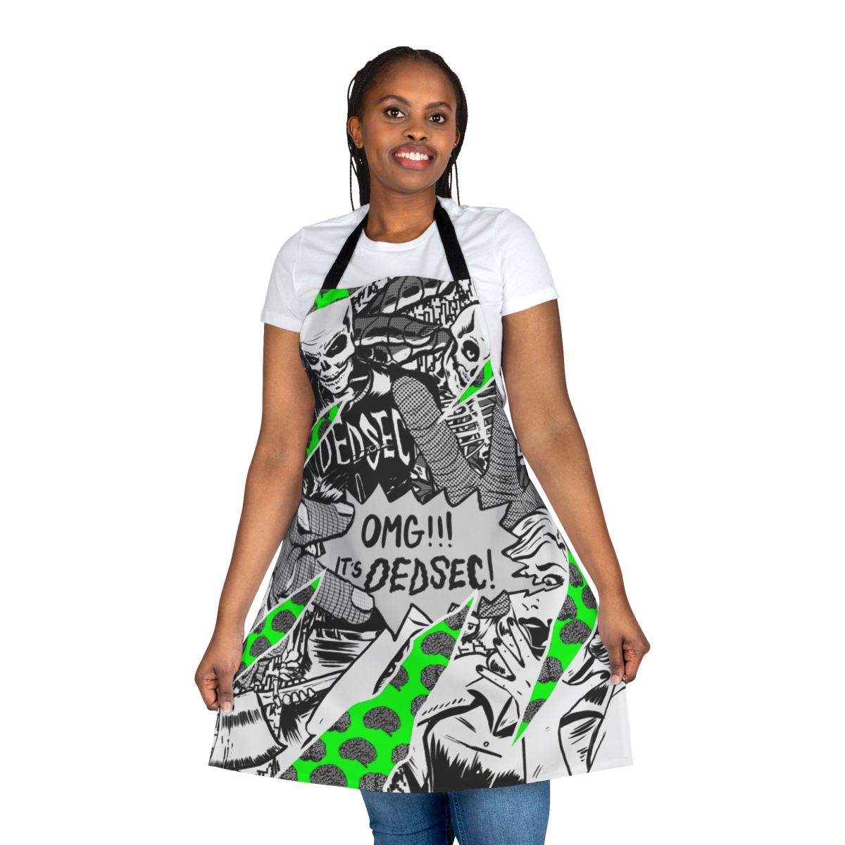 A stylish apron featuring the Dedsec logo and design elements, perfect for video game enthusiasts in the kitchen or workshop.
