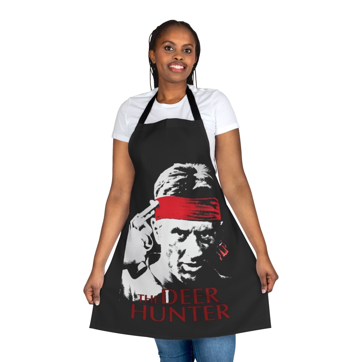 Deer Hunter 1978 inspired apron with forest and hunting imagery