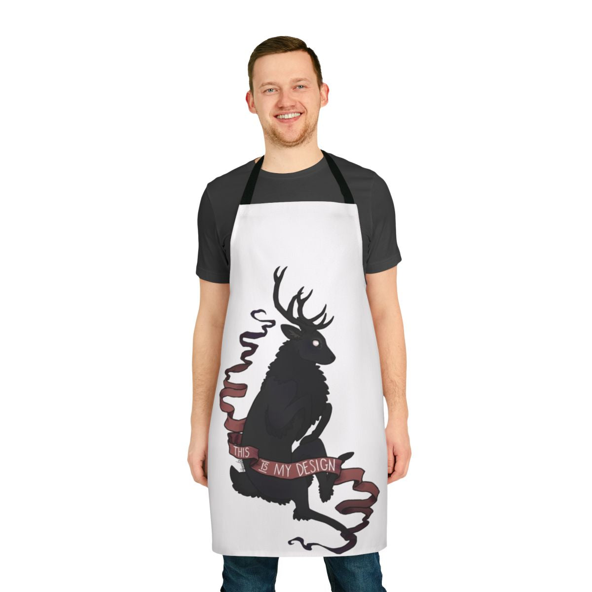 Deer stag apron with "This Is My Design" text, inspired by the Hannibal TV series