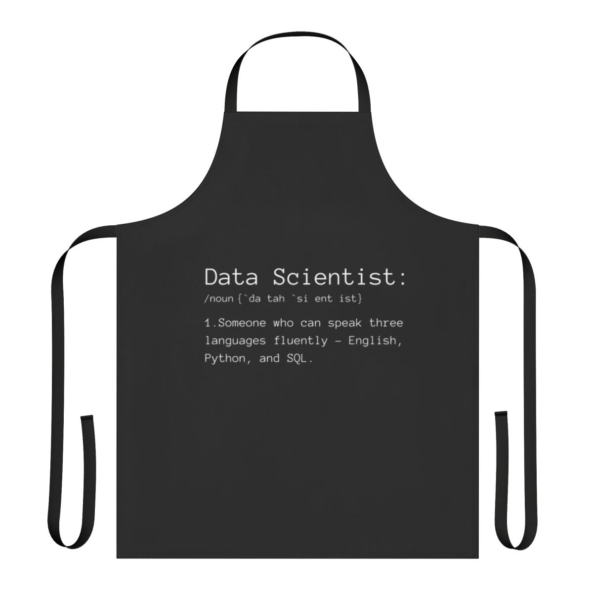 "Definition of a Data Scientist" Apron featuring data science, mathematics, and programming icons