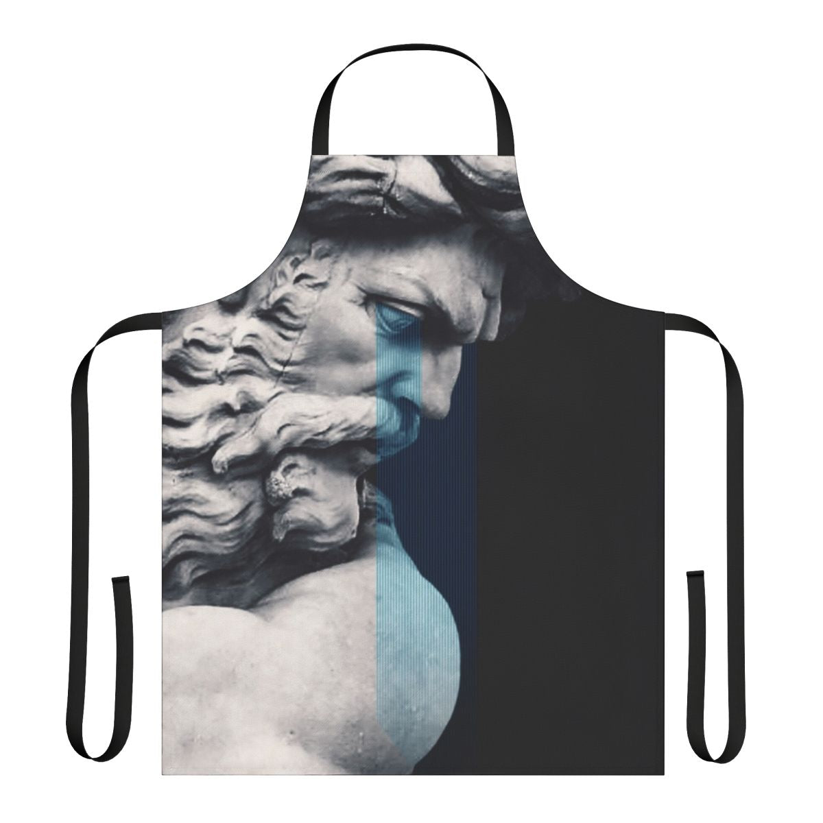 Degenerated Greek Deity Digital Apron featuring a mythological figure in a black and white, abstract, pop art style