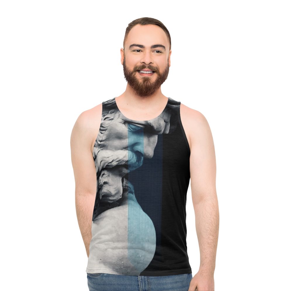 Degeneration unisex tank top with graphic design inspired by Greek mythology