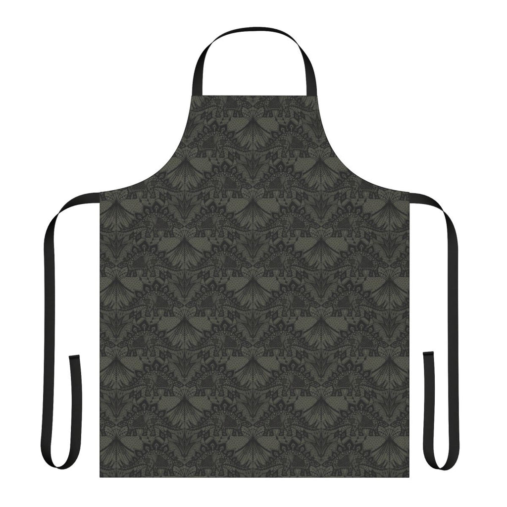Detailed stegosaurus inspired lace apron in black and grey