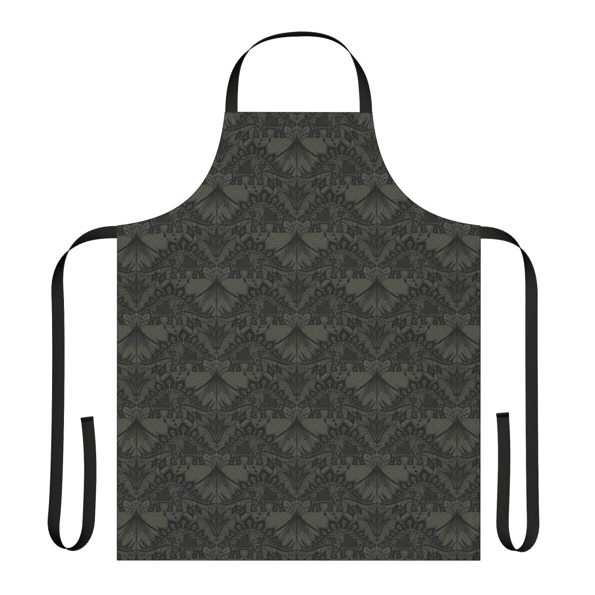 Detailed stegosaurus inspired lace apron in black and grey