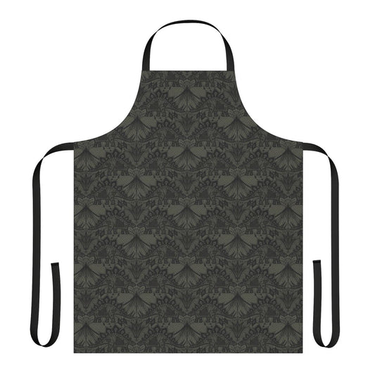 Detailed stegosaurus inspired lace apron in black and grey