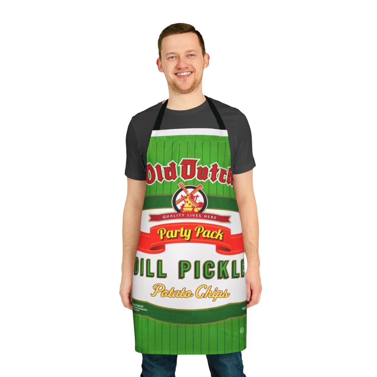 Apron featuring the iconic Old Dutch Dill Pickle Chips design