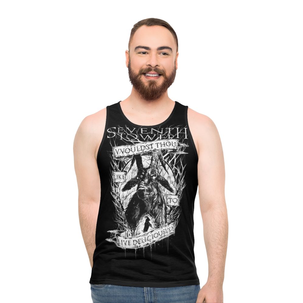 Unisex tank top with deliciously living occult design