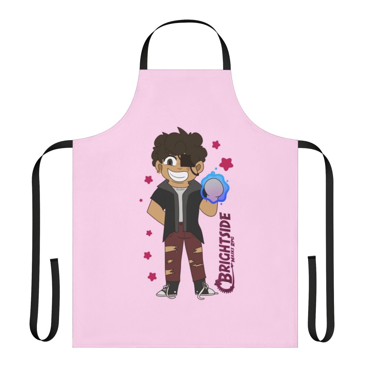 Adorable chibi-style apron featuring superhero and villain designs