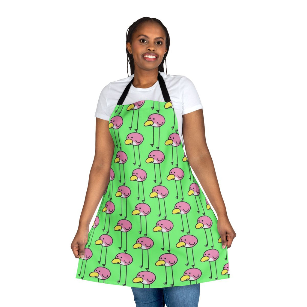 A stylish and whimsical apron featuring a flock of huebirds, inspired by the popular Nintendo game Rhythm Heaven.