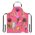 "Colorful ice cream-themed apron with melting ice cream, triangles, and playful graphics"