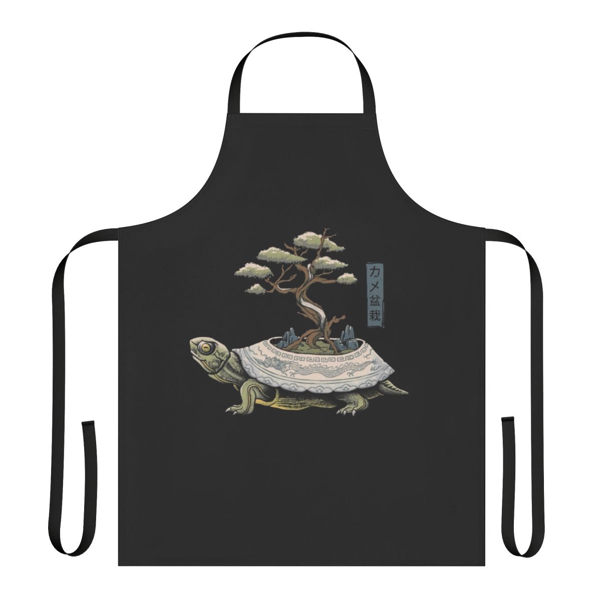 A vibrant apron featuring a charming turtle or "kame" design, perfect for gardening, cooking, or adding a touch of Japanese-inspired style to your kitchen.
