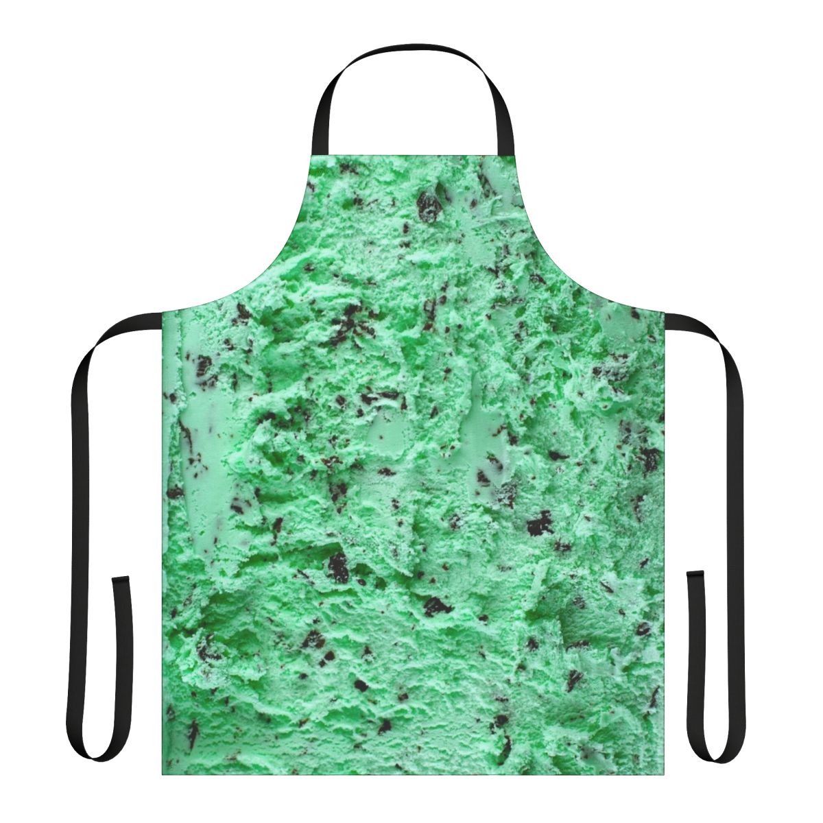 A green apron featuring a mint chocolate chip ice cream design, perfect for chocoholics and ice cream enthusiasts.