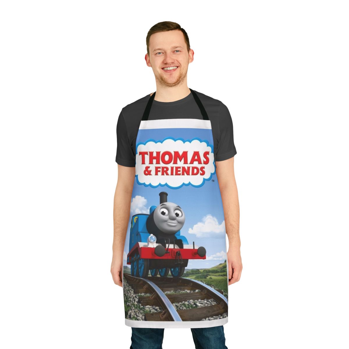 Colorful apron featuring Thomas the Tank Engine and friends for children