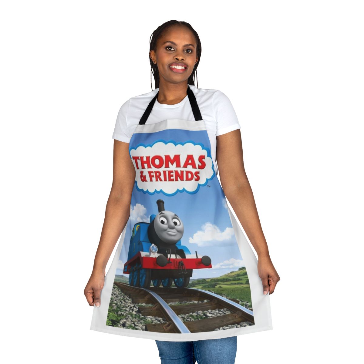 Colorful apron featuring Thomas the Tank Engine and friends for children