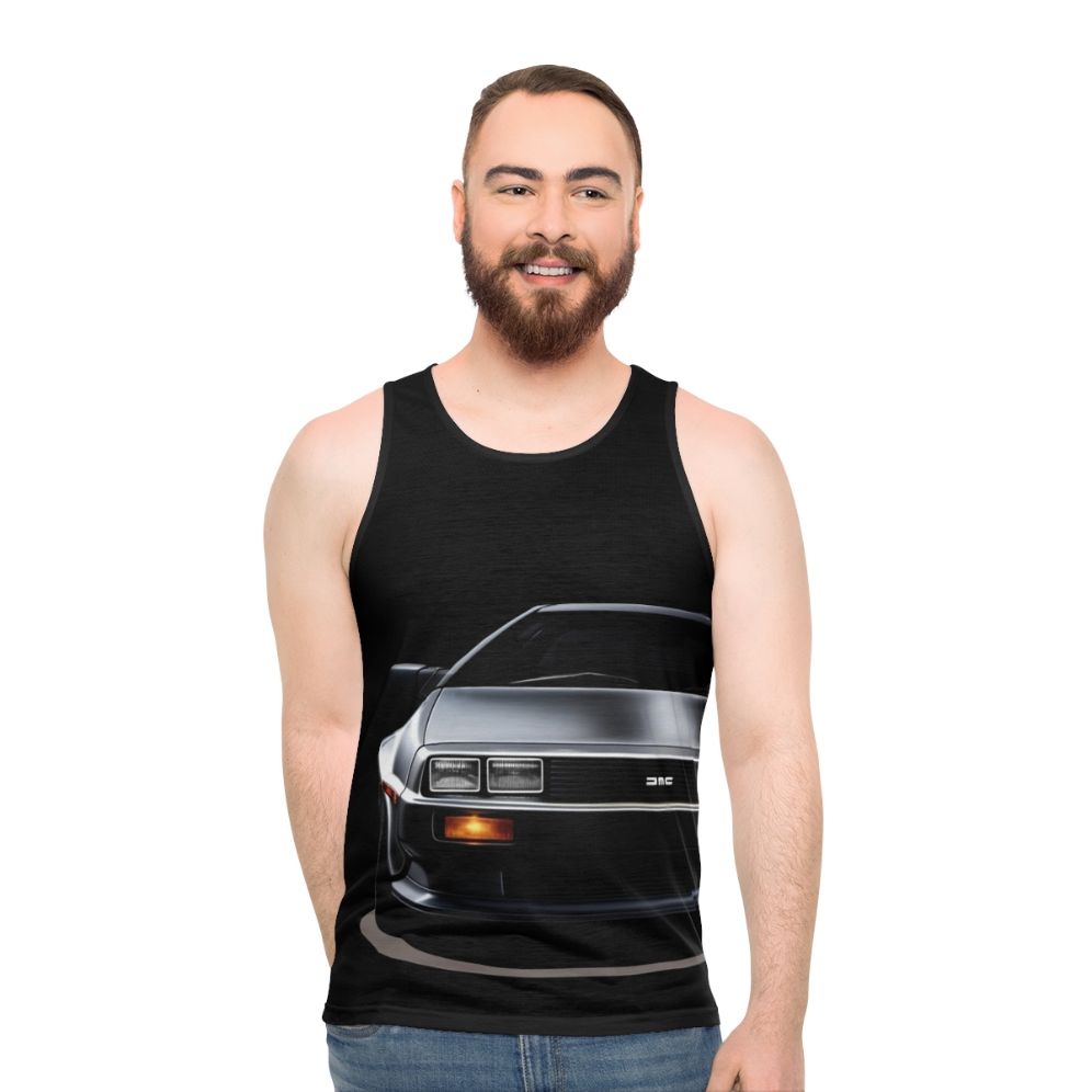 Delorean unisex tank top with futuristic car design