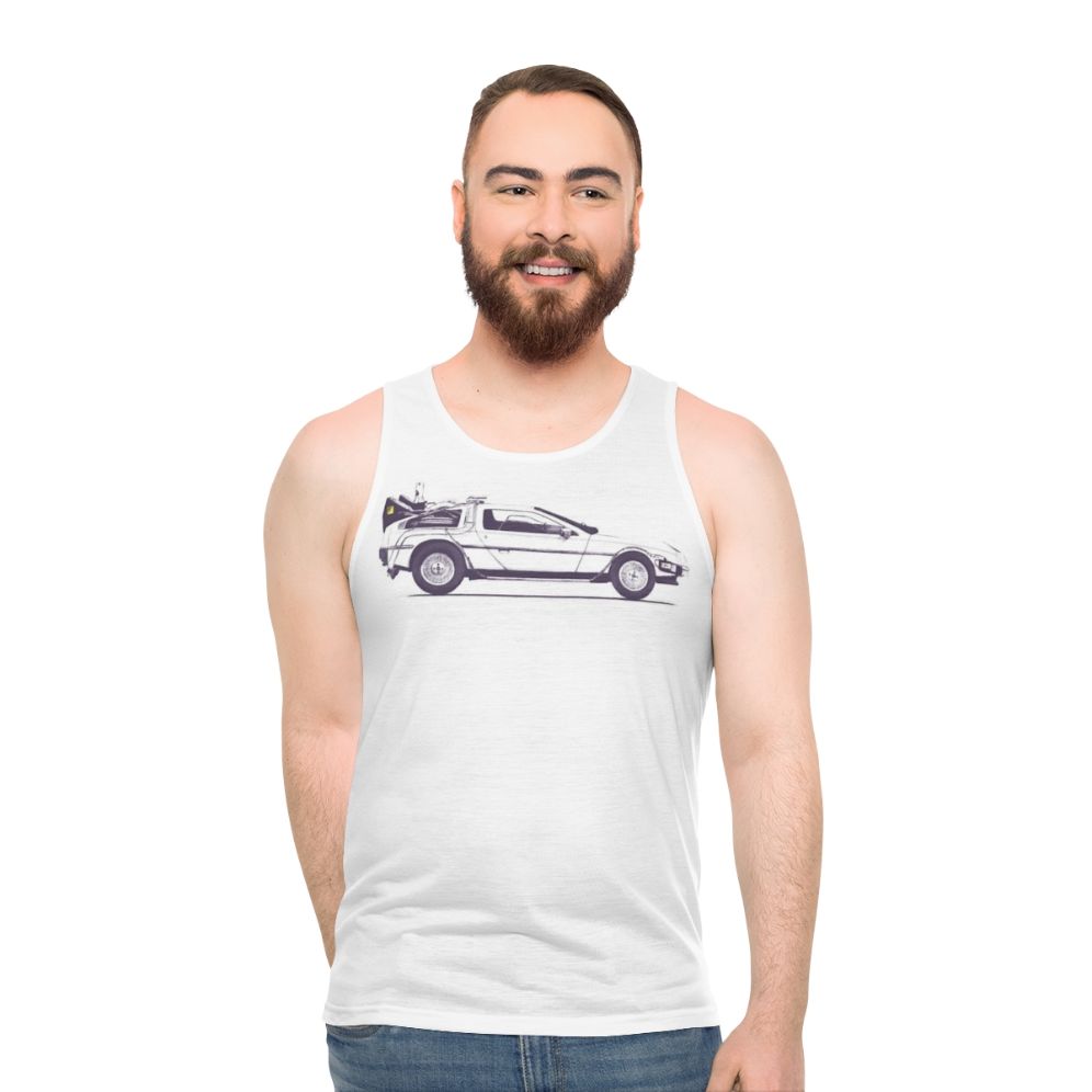 Delorean unisex tank top with retro movie design