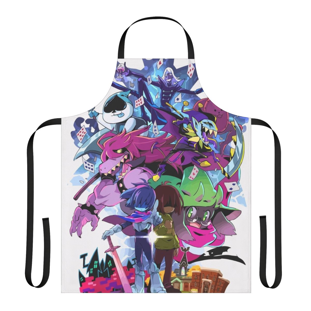 Deltarune-themed minimalist apron with silhouettes of game characters
