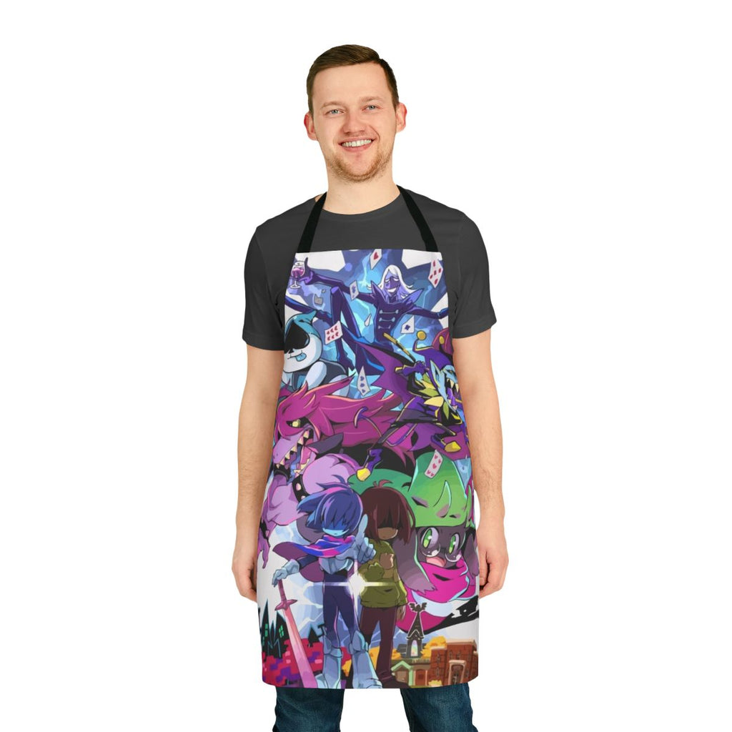 Deltarune-themed minimalist apron with silhouettes of game characters