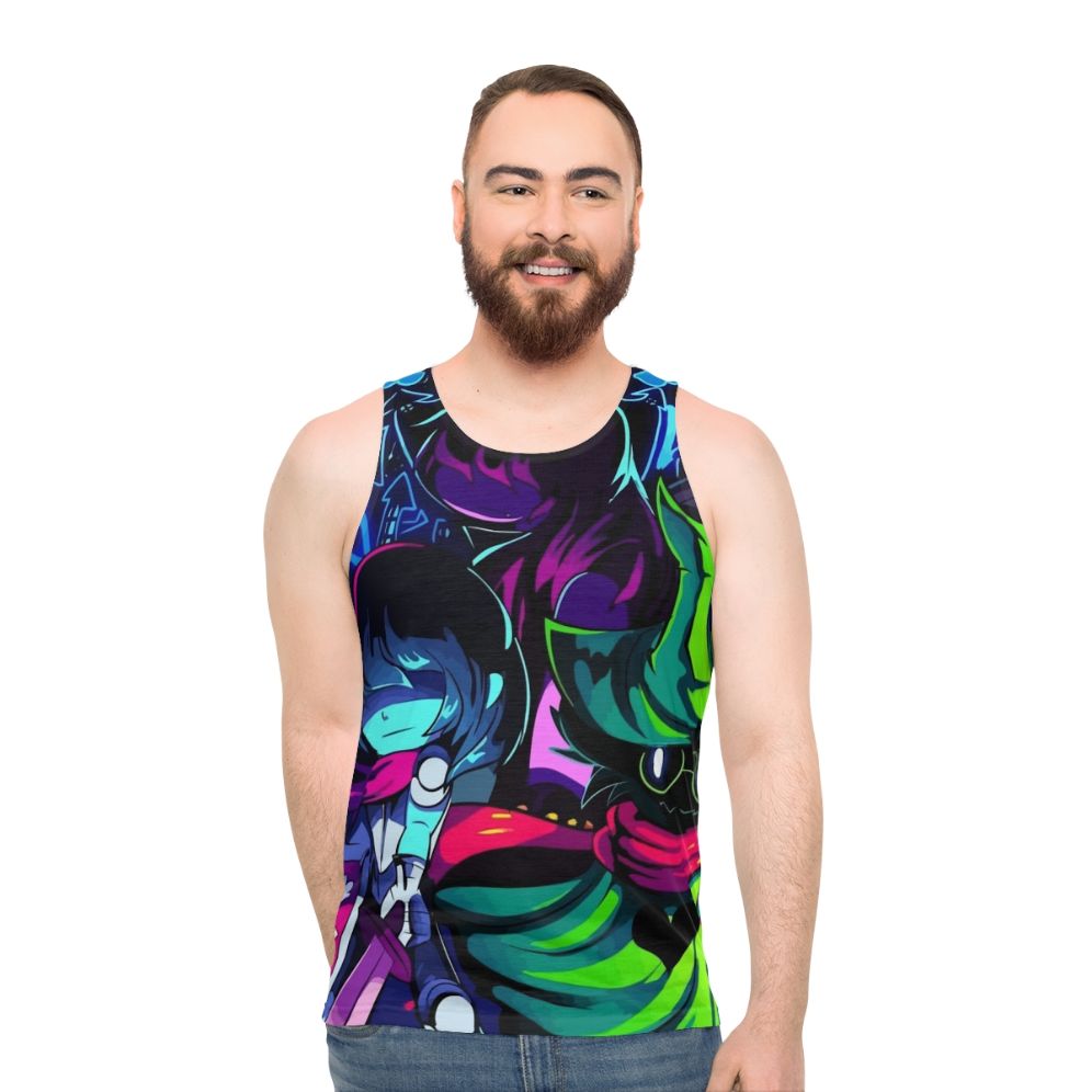 Deltarune gaming tank top with minimalist character designs