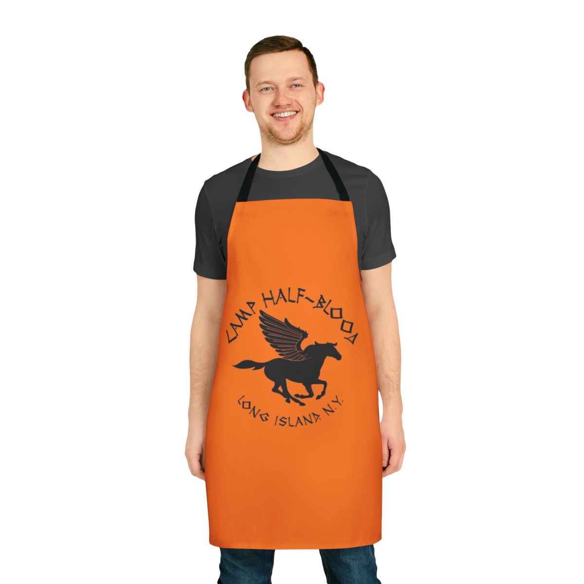 Durable camp half-blood themed apron for cooking and baking inspired by the Percy Jackson book series