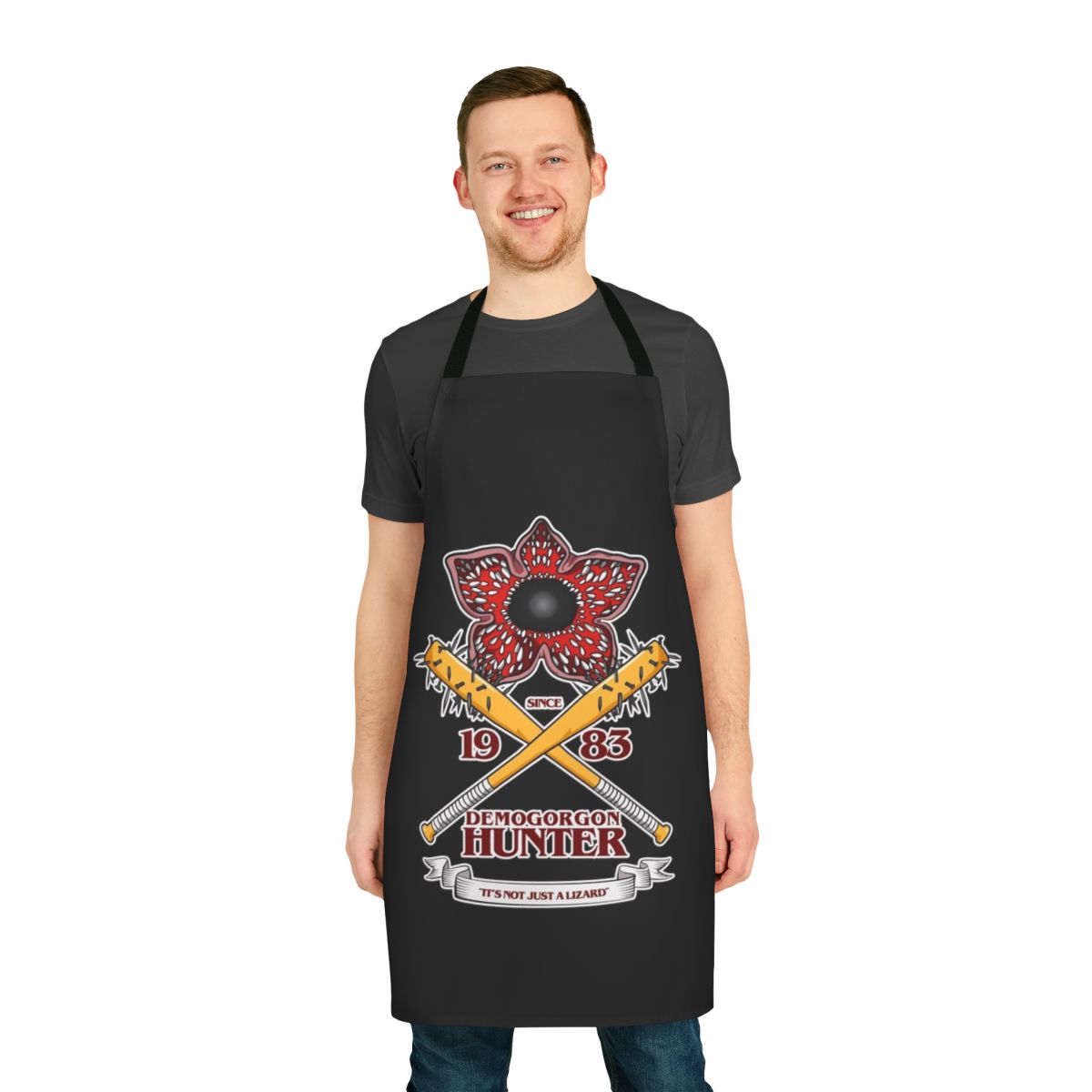 Demogorgon-inspired apron featuring the iconic monster from the Netflix series Stranger Things