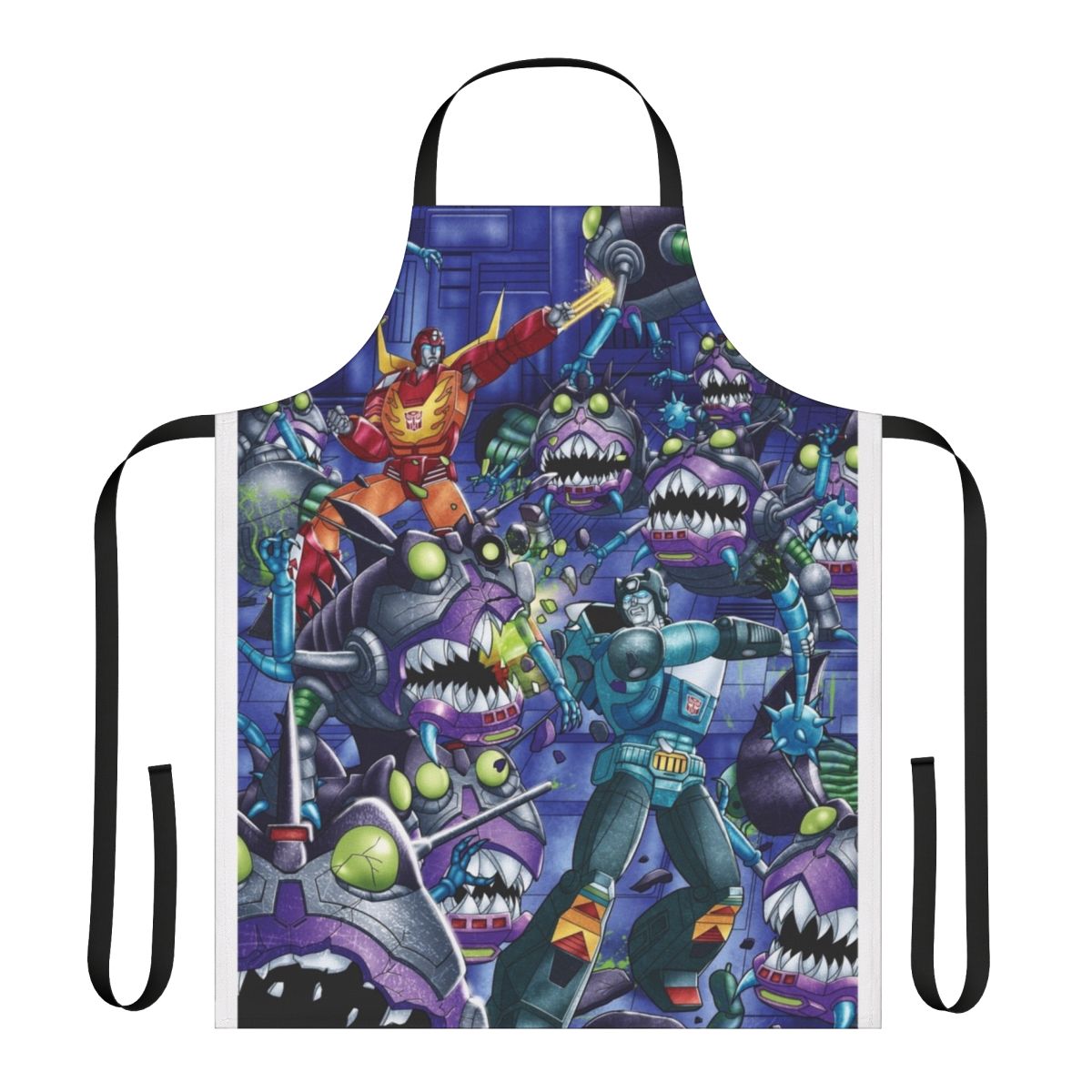 A durable and stylish transformer-themed apron, featuring a bold demolition derby design.