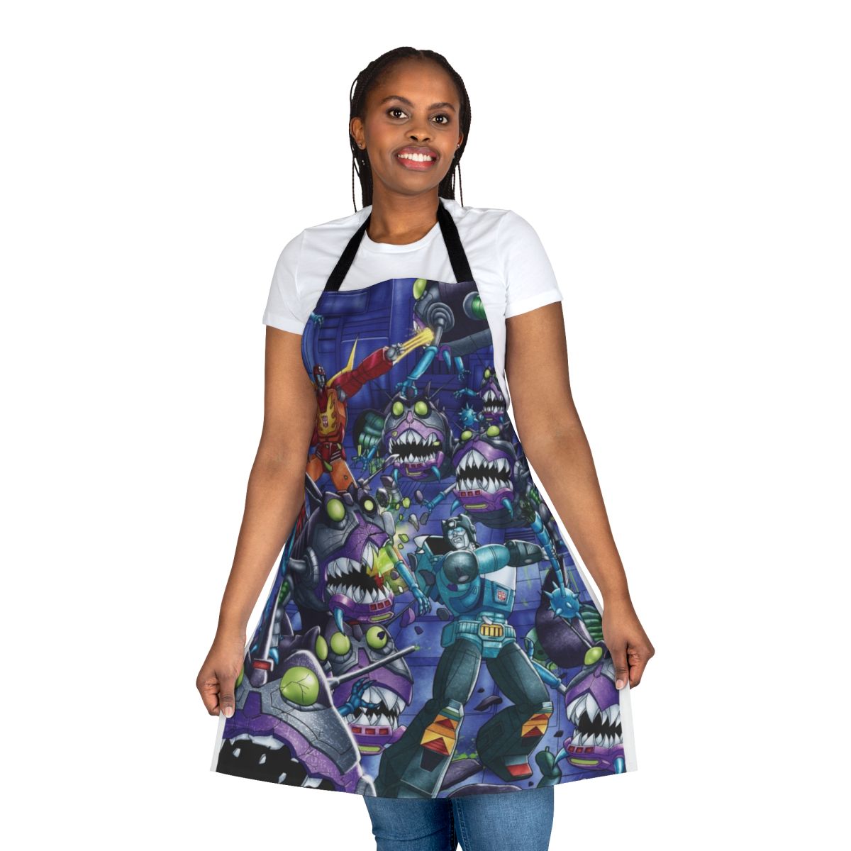 A durable and stylish transformer-themed apron, featuring a bold demolition derby design.