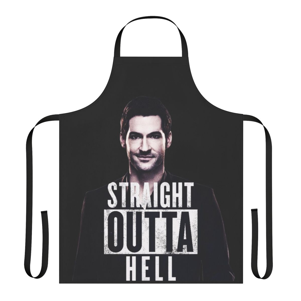 Apron with a Lucifer-inspired design, featuring the fallen angel and the TV series character.