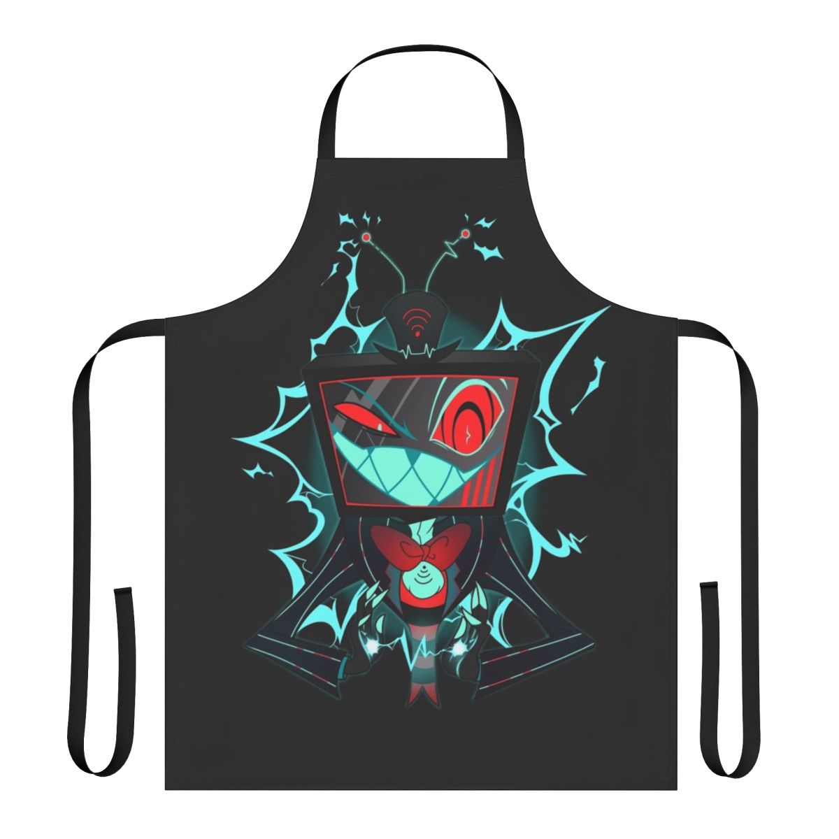 Vox-inspired apron with a demonic, electric blue design