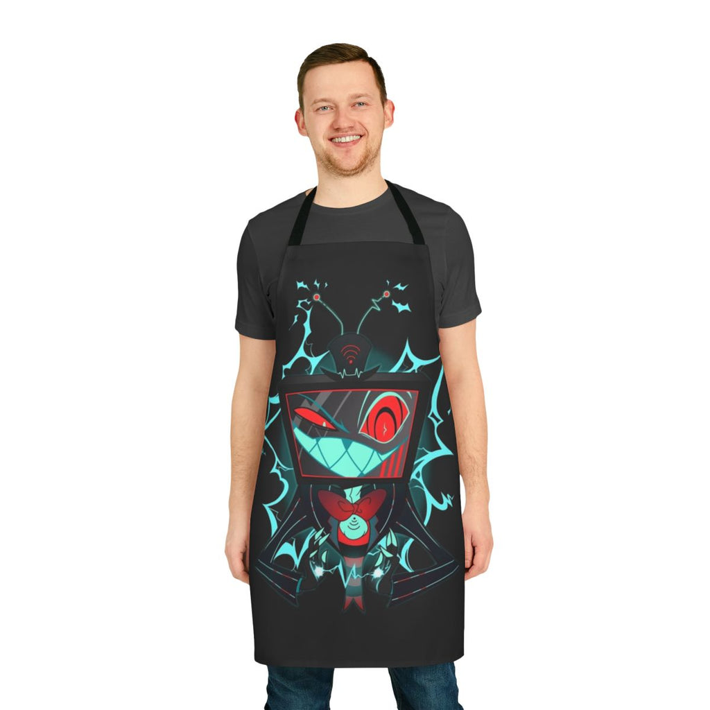 Vox-inspired apron with a demonic, electric blue design