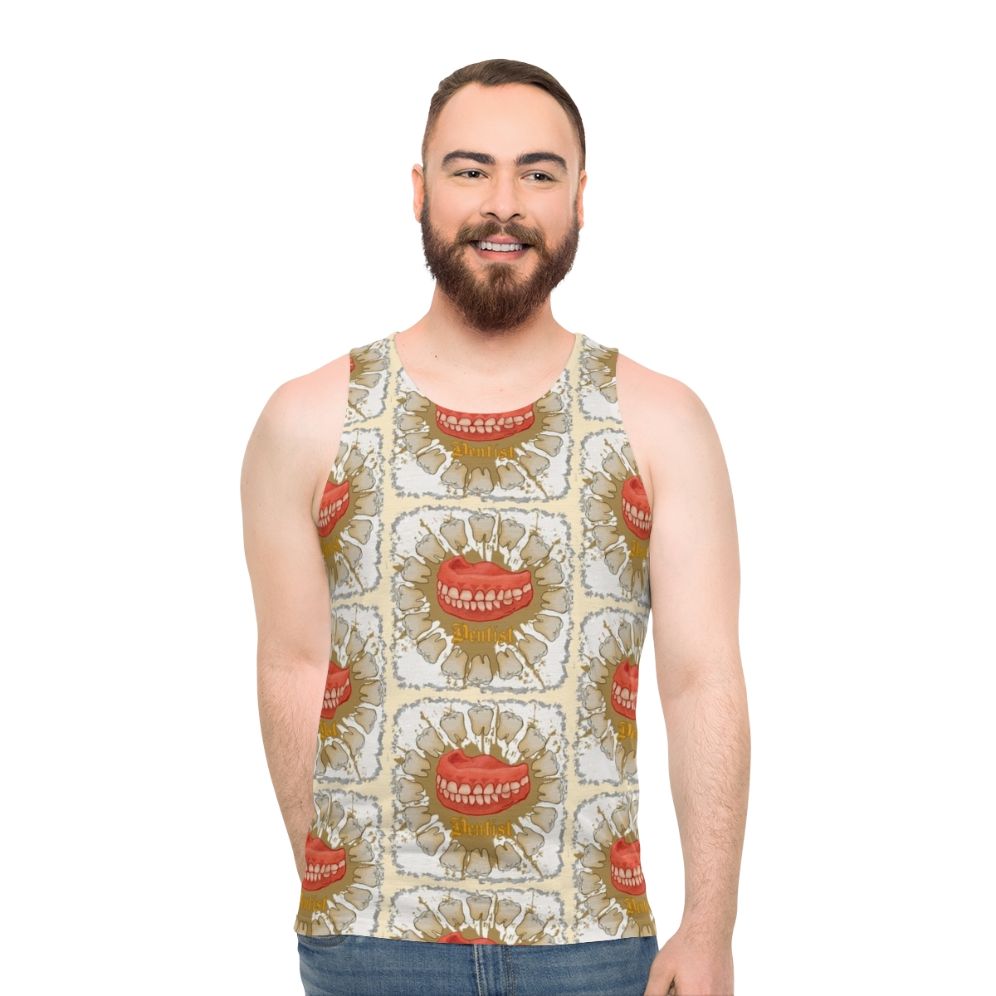 Dentist unisex tank top with dental-themed design