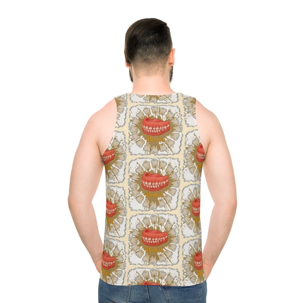 Dentist unisex tank top with dental-themed design