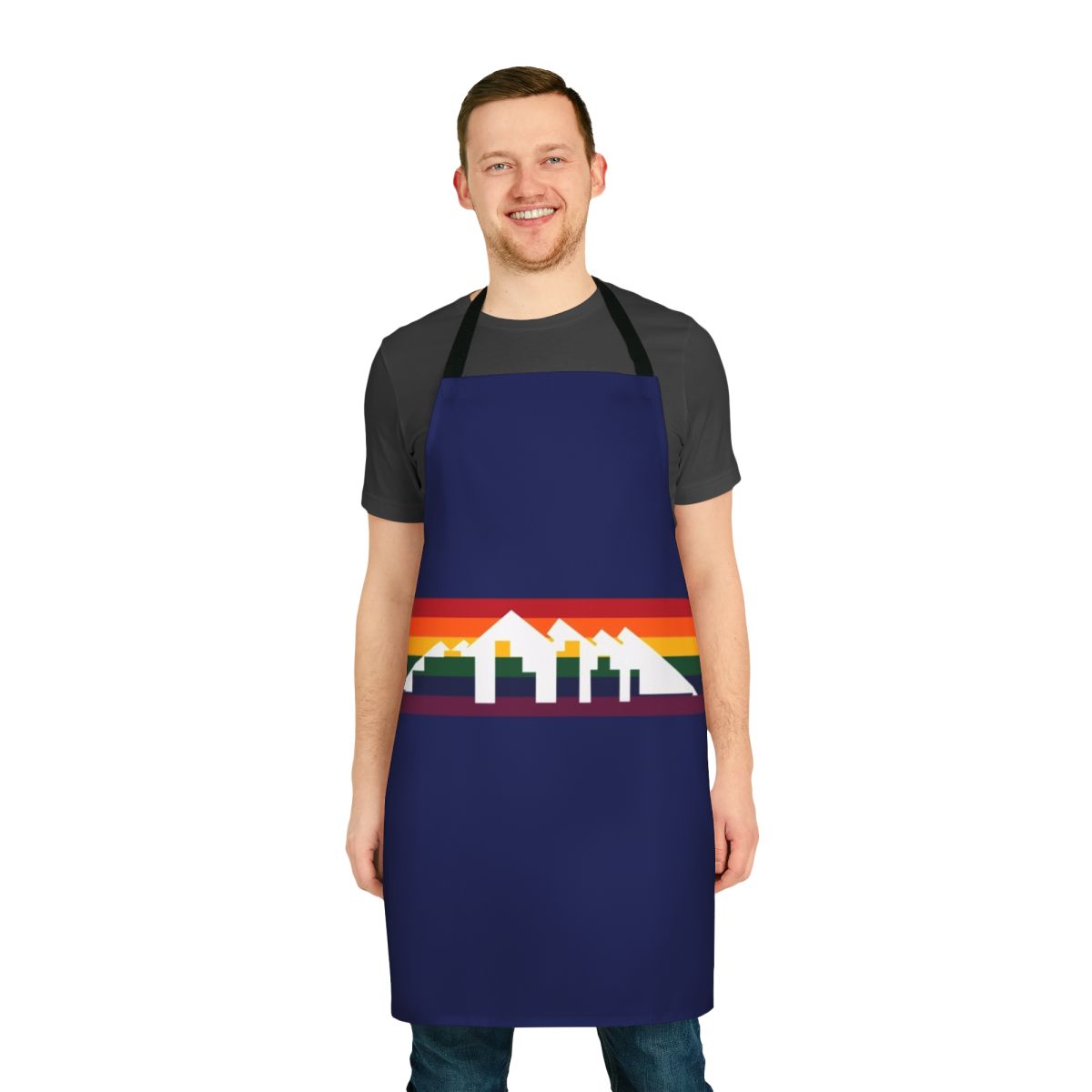 Denver basketball-inspired city background design printed on a high-quality apron