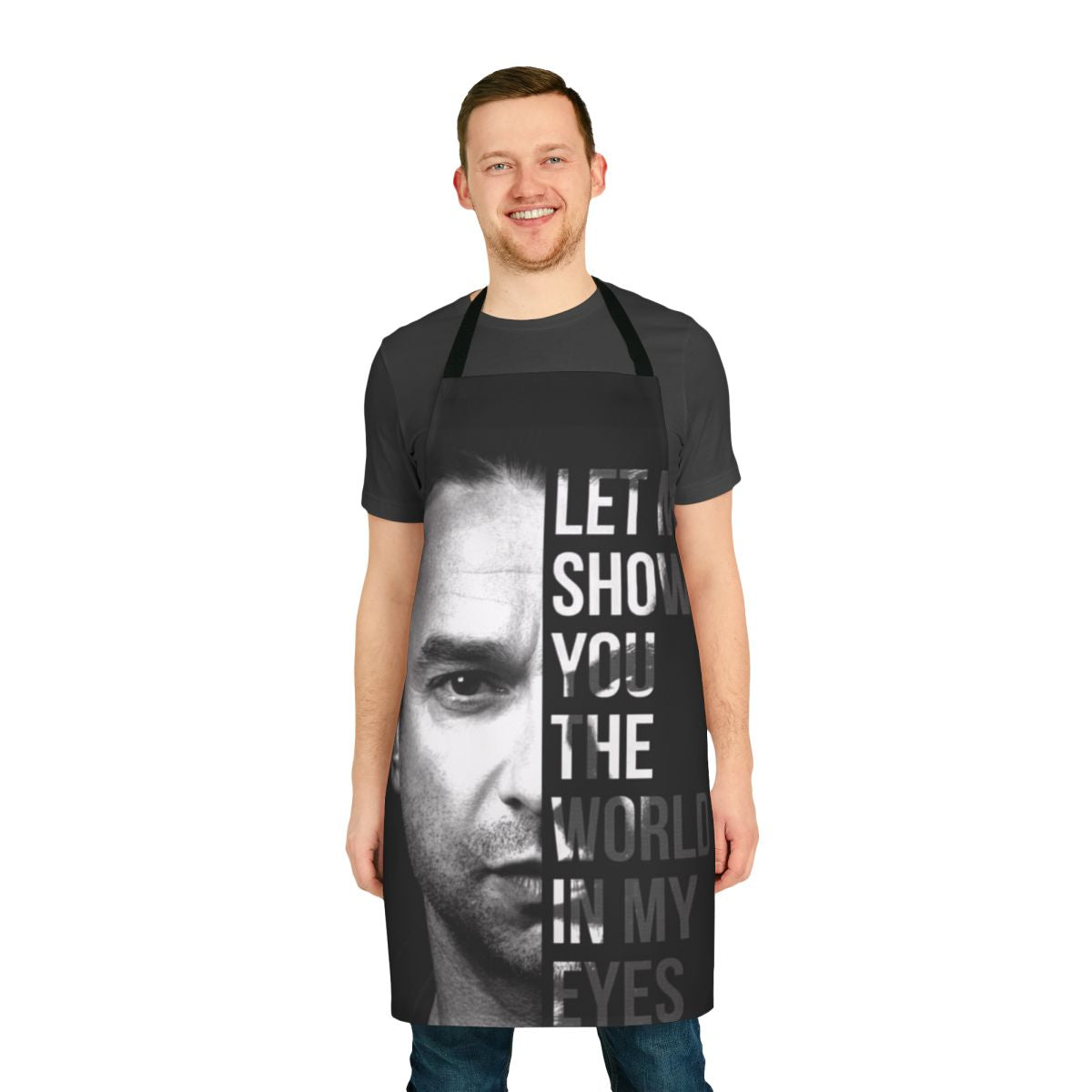 Depeche Mode inspired apron with a stylized design featuring the band's logo