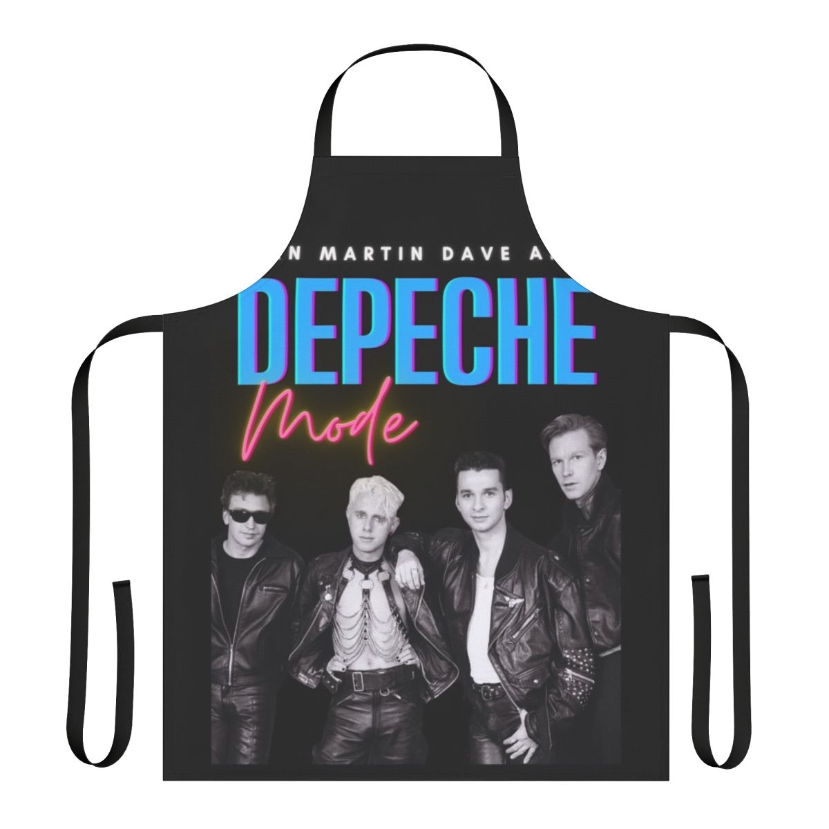 Depeche Mode inspired apron with 80s synth pop and goth rock design
