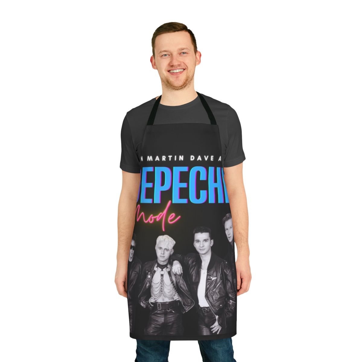 Depeche Mode inspired apron with 80s synth pop and goth rock design