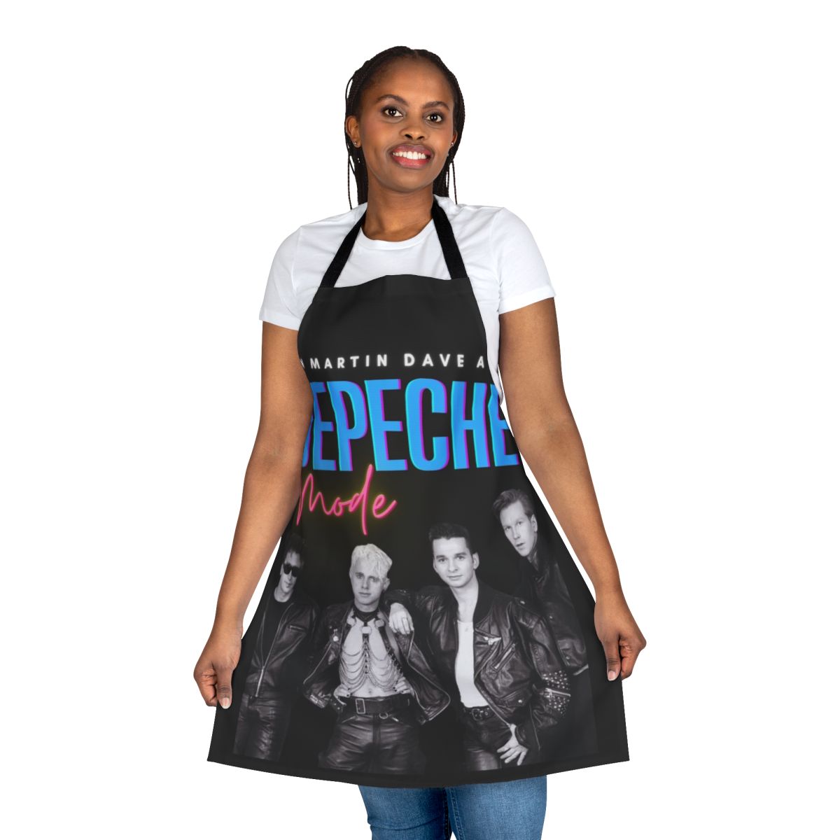 Depeche Mode inspired apron with 80s synth pop and goth rock design