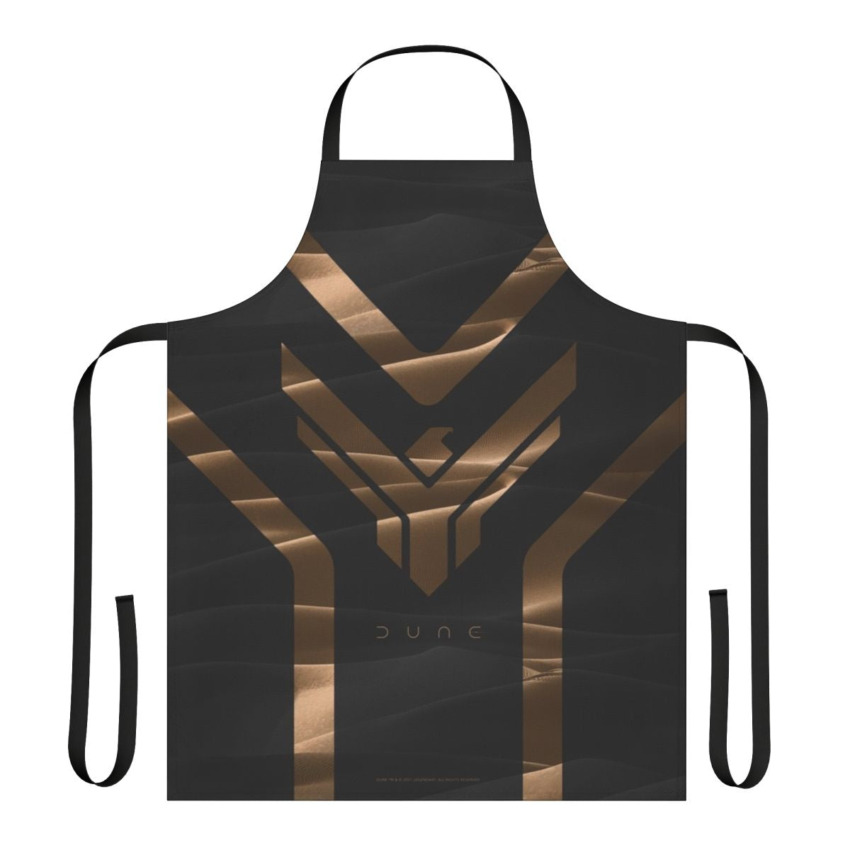 A stylish apron featuring desert imagery and the Dune logo, perfect for Dune fans