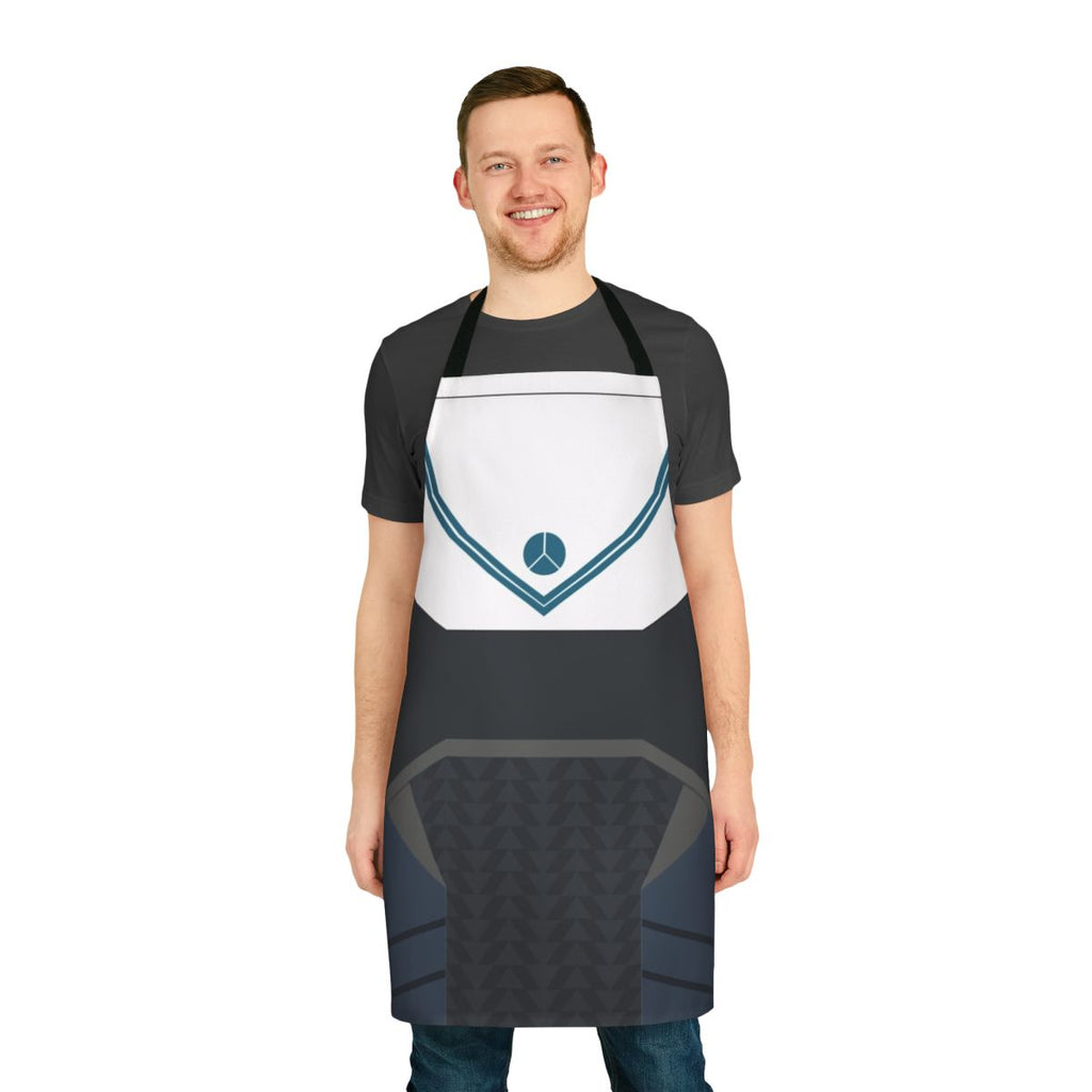 Destiny-inspired armour design on a high-quality cooking or craft apron
