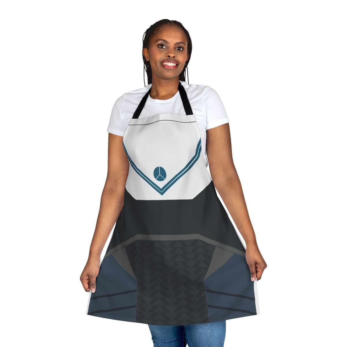 Destiny-inspired armour design on a high-quality cooking or craft apron