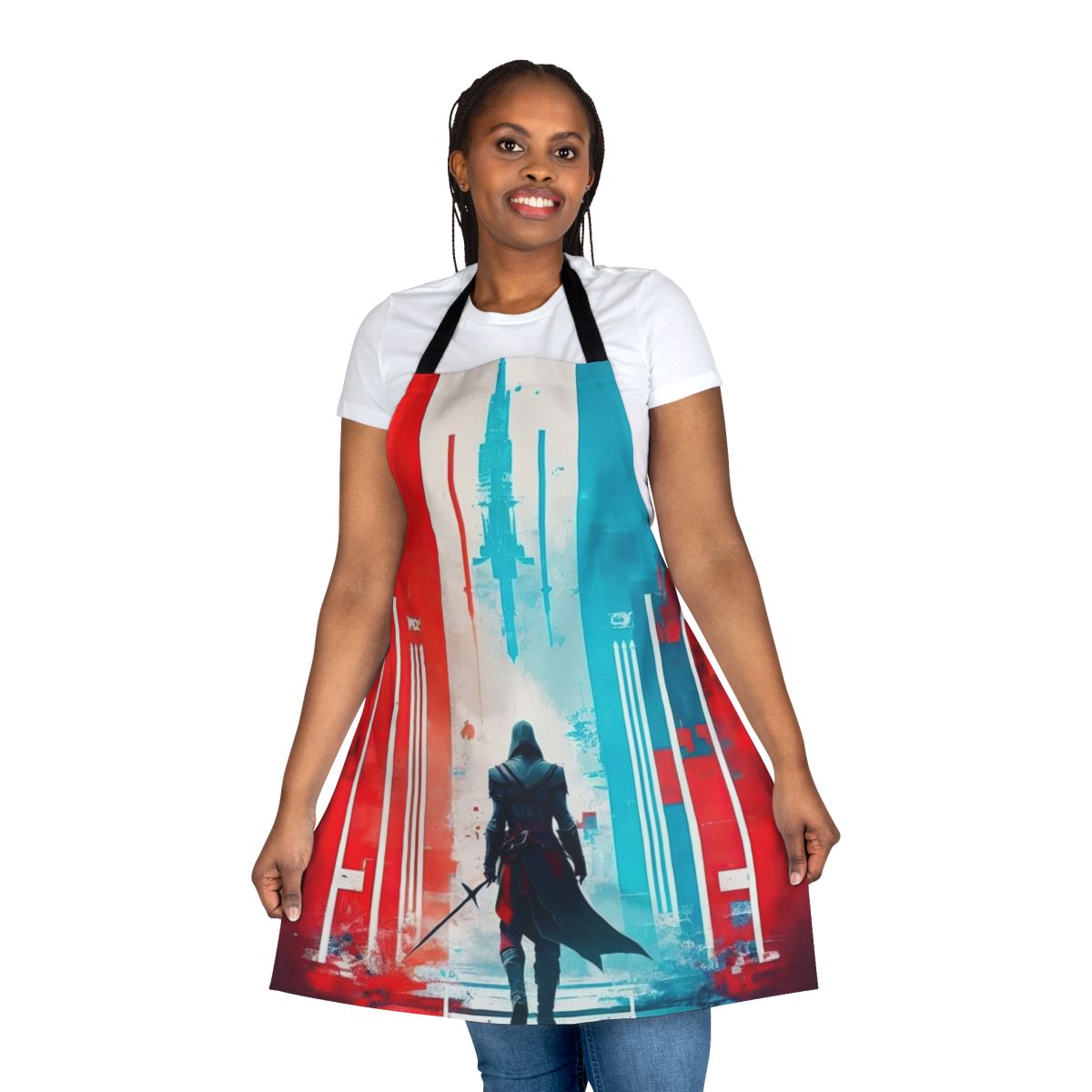 Destiny Weaver inspired apron featuring Assassin's Creed motifs for gaming enthusiasts