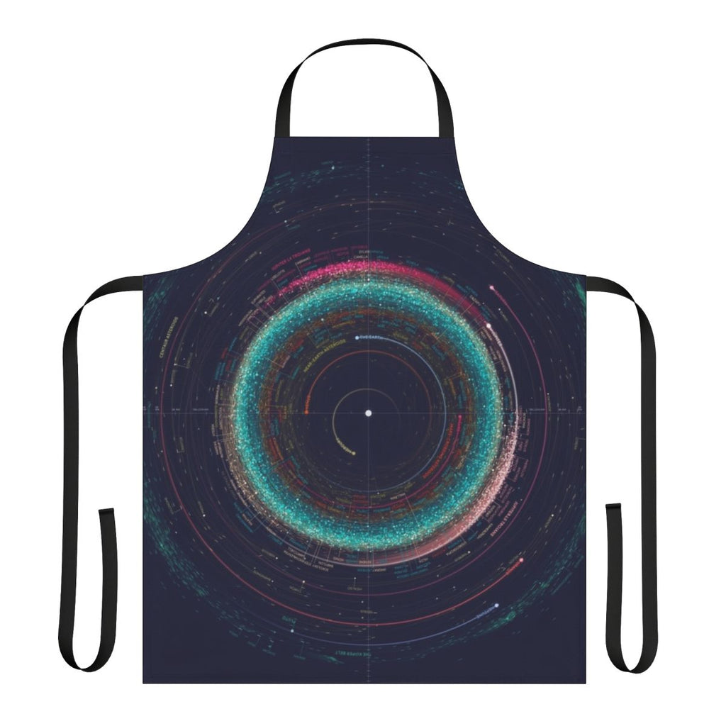 Apron featuring a detailed infographic-style map of asteroids in the solar system
