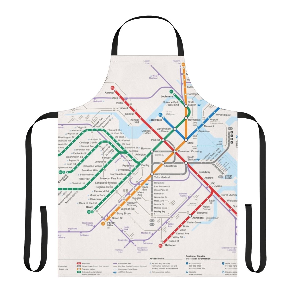 Boston area transport system map printed on a high-quality apron