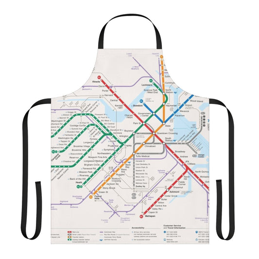 Boston area transport system map printed on a high-quality apron